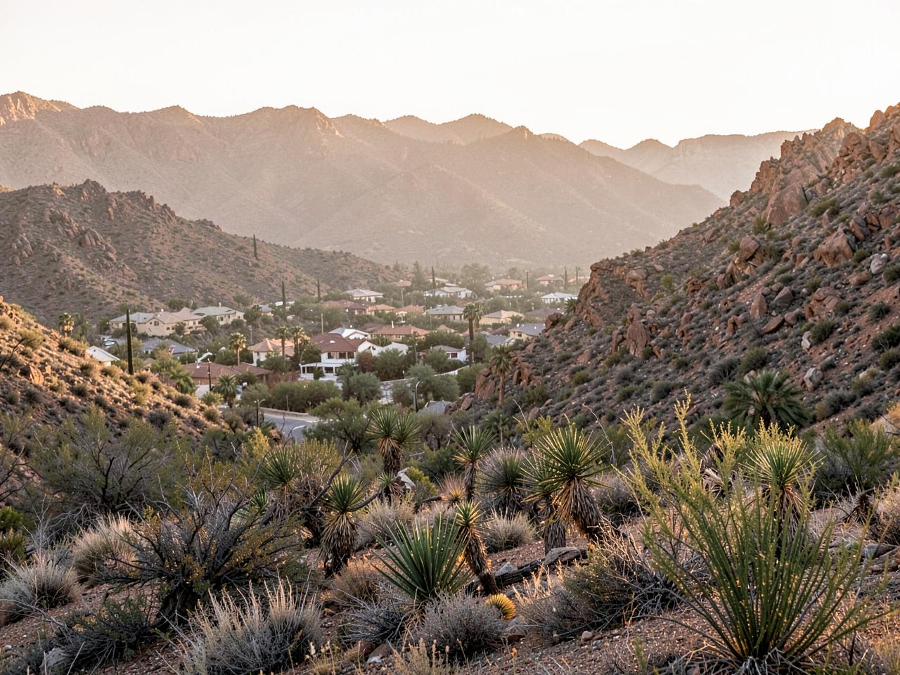 Illustrative photograph of desert foothills at the edge of a Las Vegas valley neighborhood