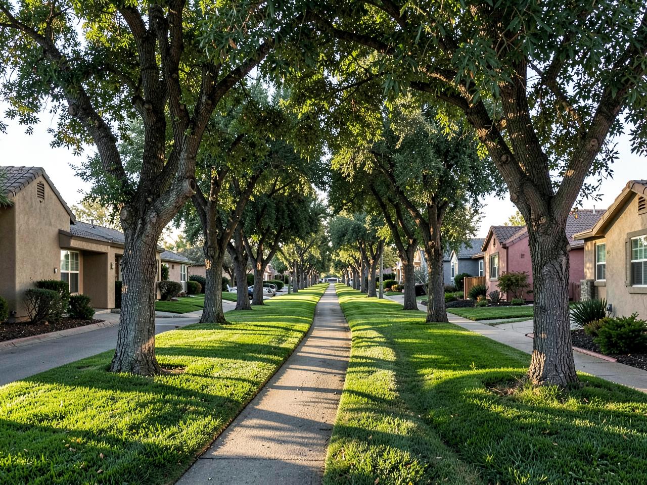 Illustrative photograph of a mature tree-lined established suburban street